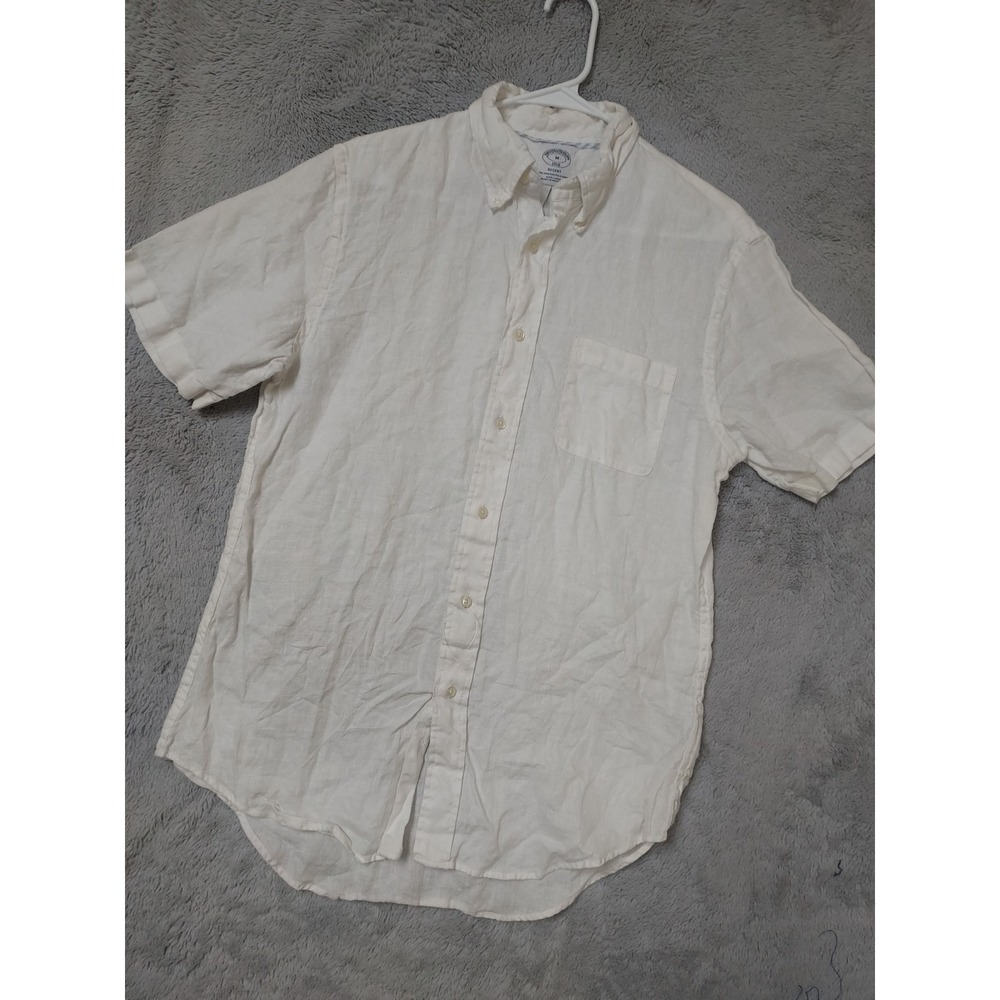 Brooks Brothers Shirt Mens Medium Regent Short Sleeve Linen Button Down White M